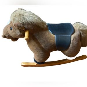 Velvety Soft Rocking Hobby Horse with Safety Saddle and Maple Handlebars